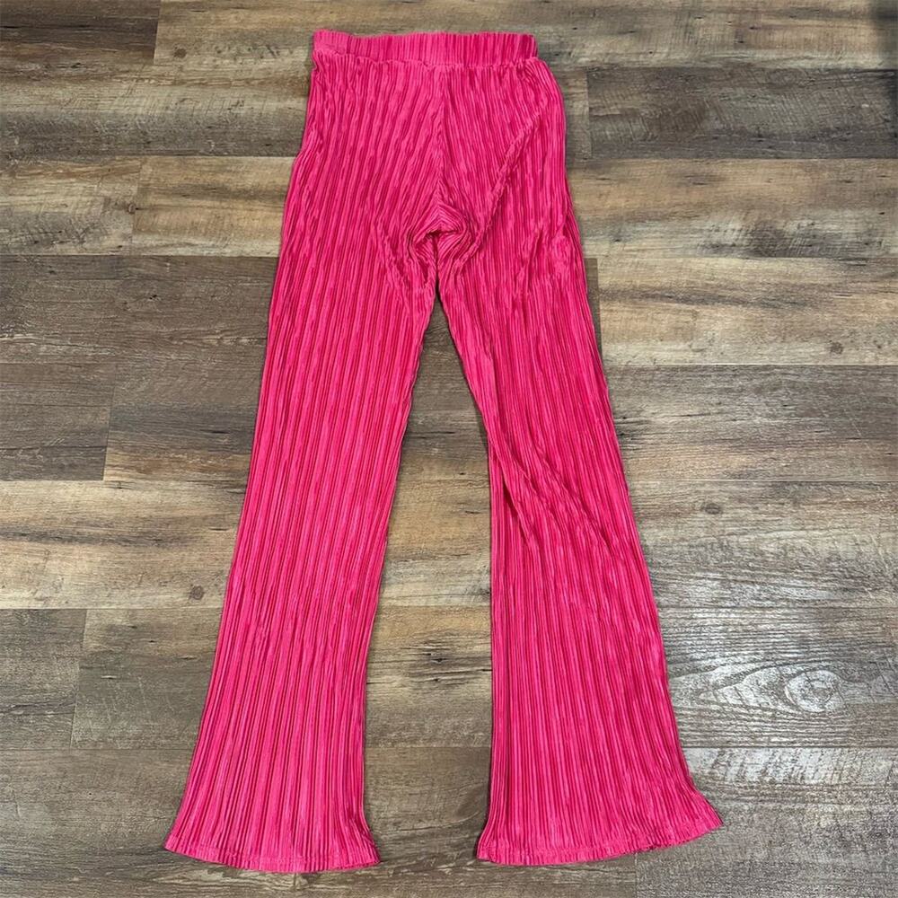 Women's Pink Wide-Leg Disco Pants S 70s Retro Party Plisse Costume Cosplay READ - Picture 2 of 7